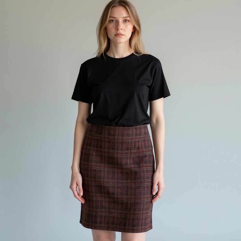 Banana Republic Heritage Brown Plaid Wool Blend Pencil Skirt Italian Fabric‎ 4